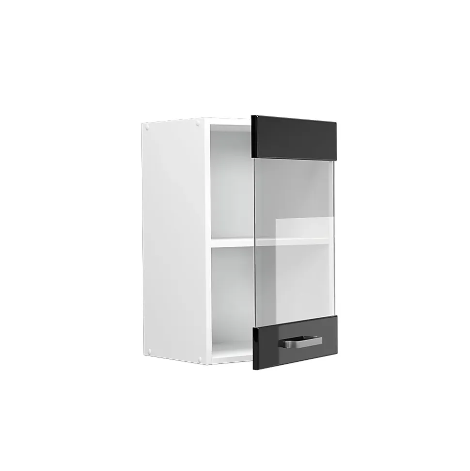 Vicco Armoire suspendue universelle Noir Haute brillance 40cm avec porte vitrée