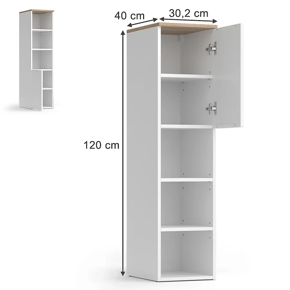 Vicco Armoire universelle Blanc/Sonoma 30.2x120cm avec une porte