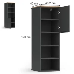 Vicco Armoire universelle Anthracite/Sonoma 40.2x120cm avec une porte