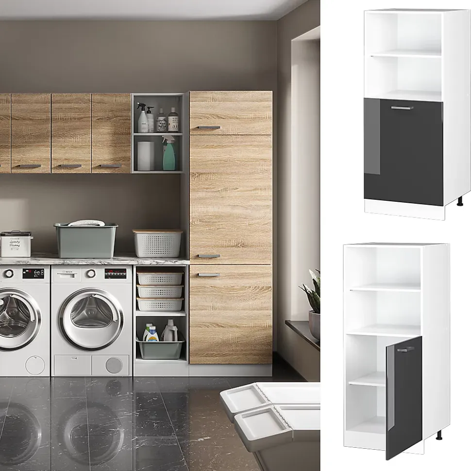 Vicco Armoire universelle Anthracite Haute brillance 60cm avec étagères ouvertes, et porte