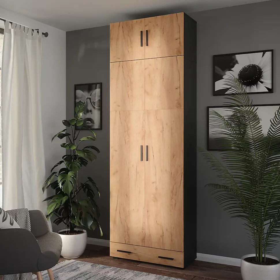 Vicco Armoire universelle Anthracite/chêne doré 80x241.2cm avec dessus darmoire et module de tiroirs