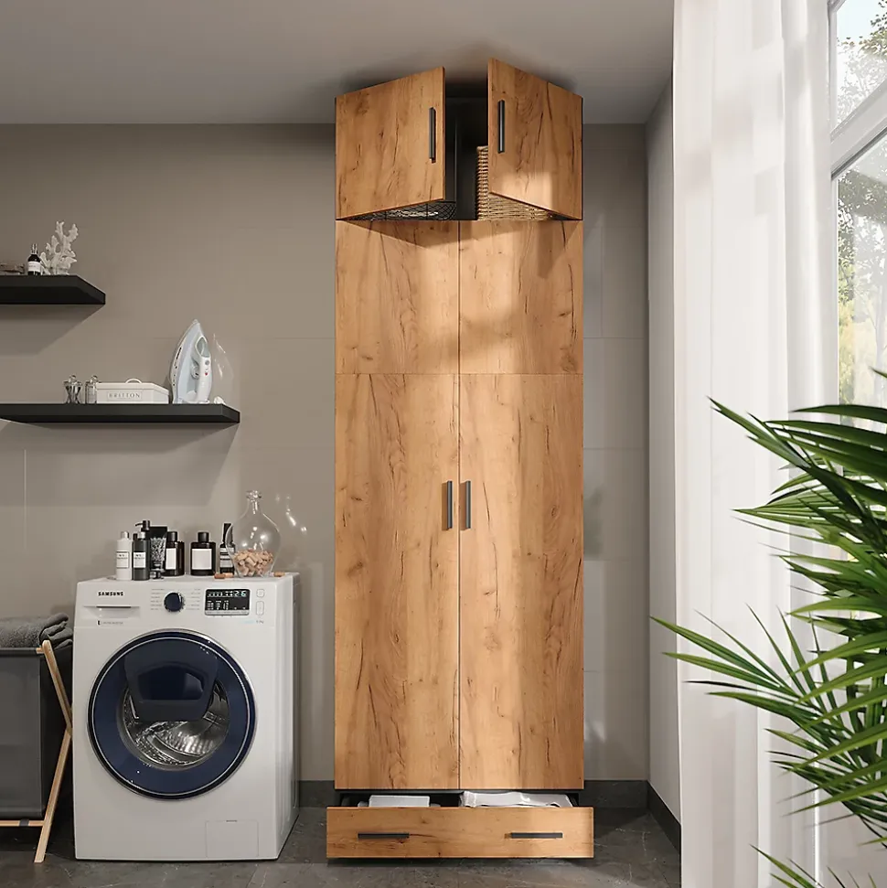 Vicco Armoire universelle Anthracite/chêne doré 80x241.2cm avec dessus darmoire et module de tiroirs