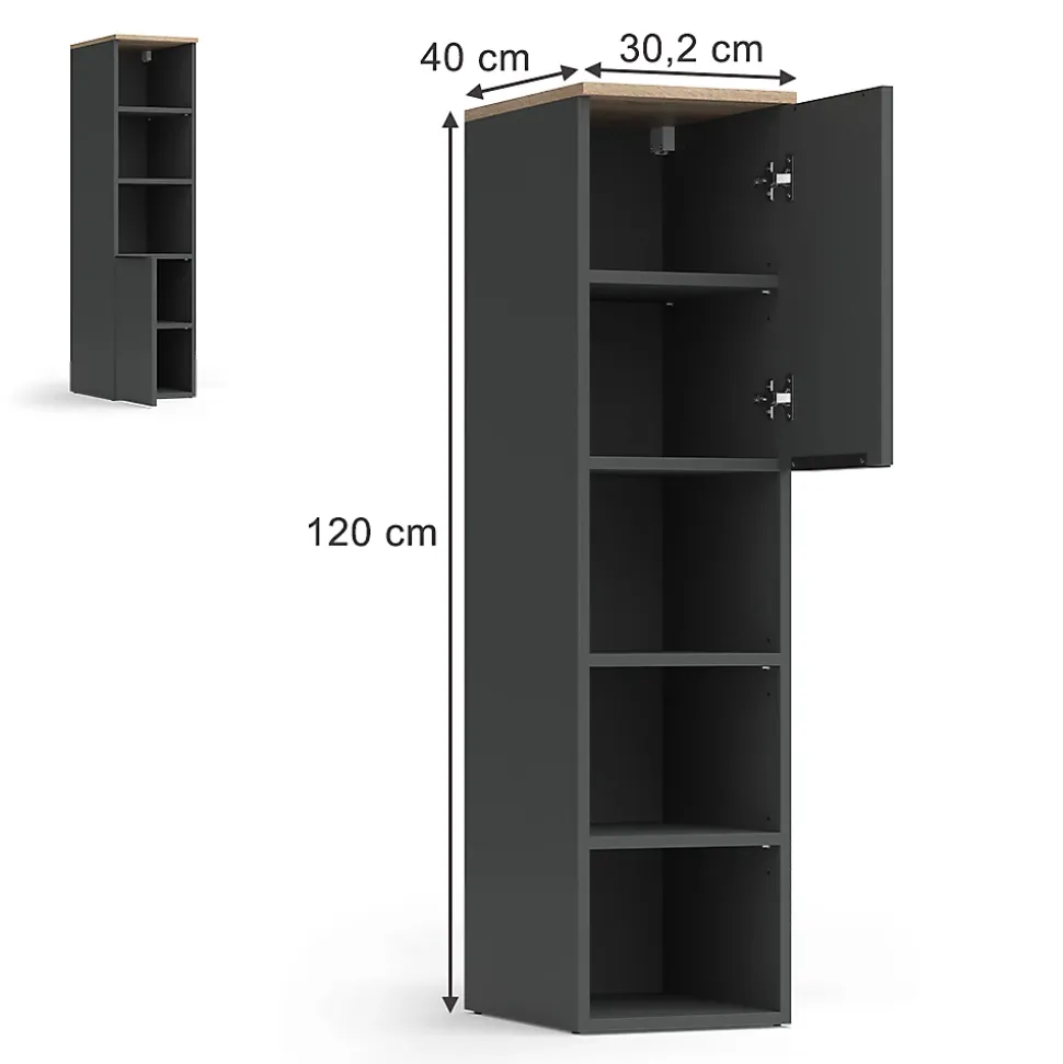 Vicco Armoire universelle Anthracite/Sonoma 30.2x120cm avec une porte