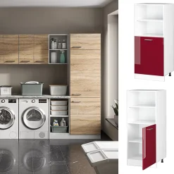 Vicco Armoire universelle Rouge bordeaux Haute brillance 60cm avec étagères ouvertes, et porte