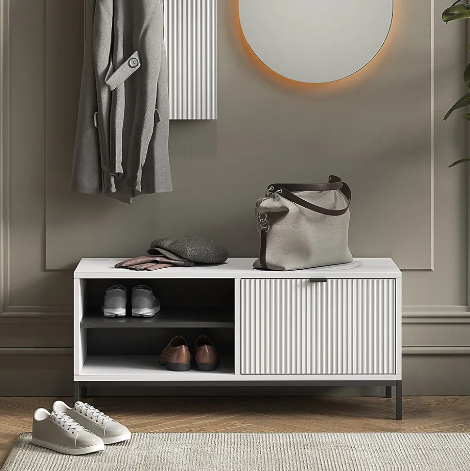 Vicco Banc pour chaussures Blanc 100x45cm avec porte pliante
