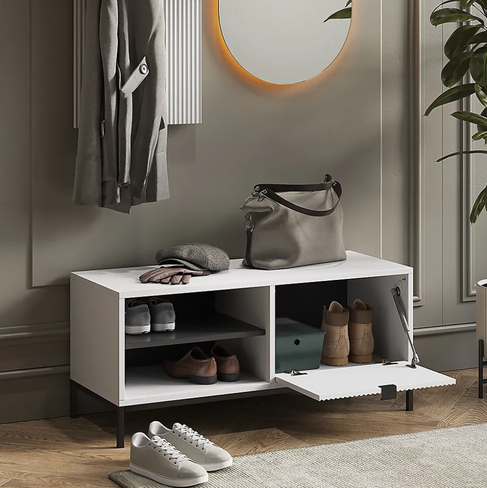 Vicco Banc pour chaussures Blanc 100x45cm avec porte pliante