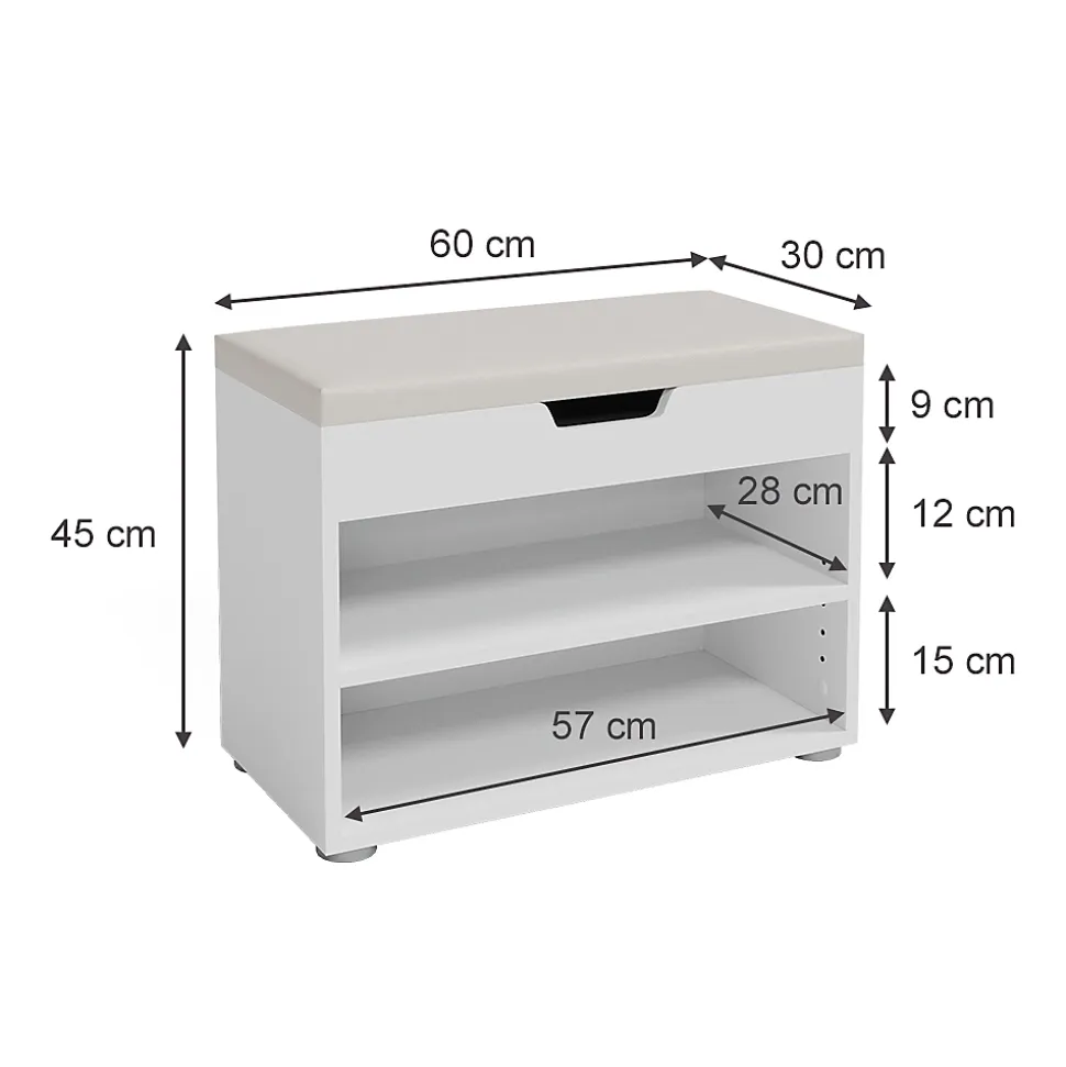 Vicco Banc pour chaussures Blanc 60x45cm