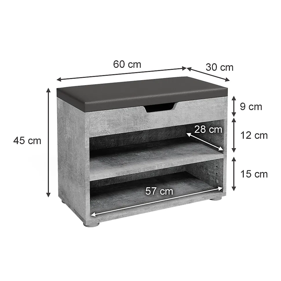 Vicco Banc pour chaussures Béton 60x45cm