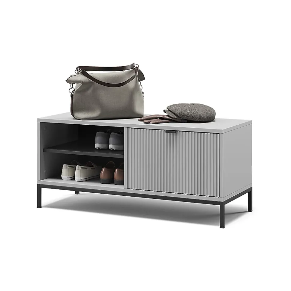 Vicco Banc pour chaussures Gris 100x45cm avec porte pliante