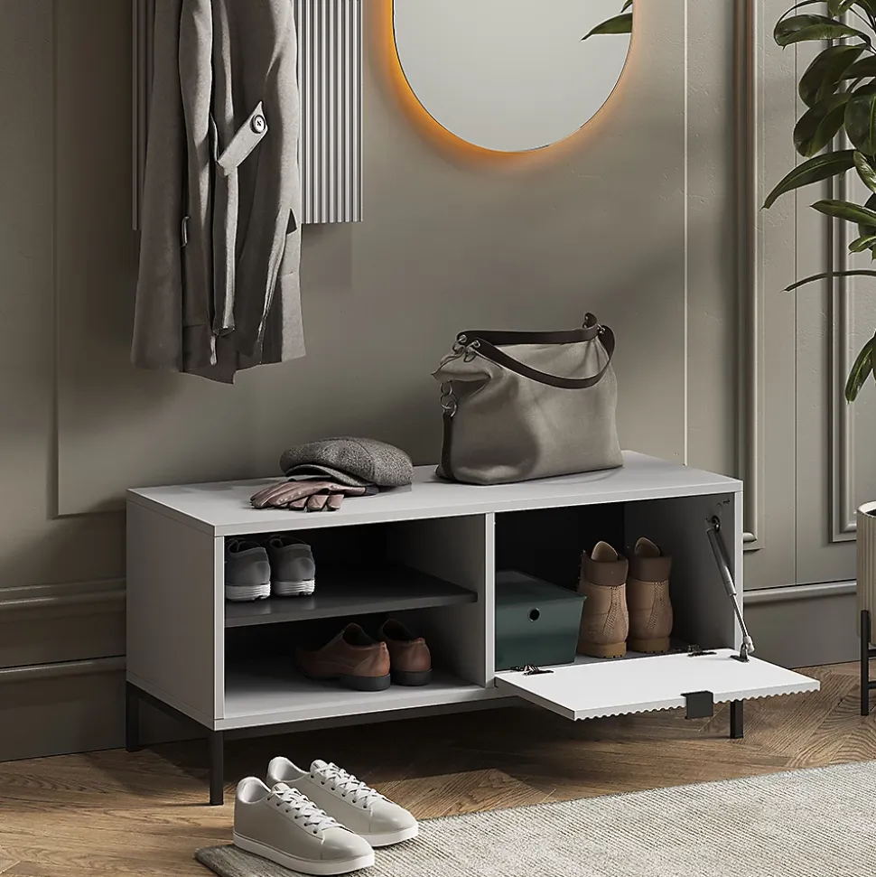 Vicco Banc pour chaussures Gris 100x45cm avec porte pliante