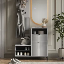 Vicco Banc pour chaussures Gris 100x98.5cm avec porte et tiroir