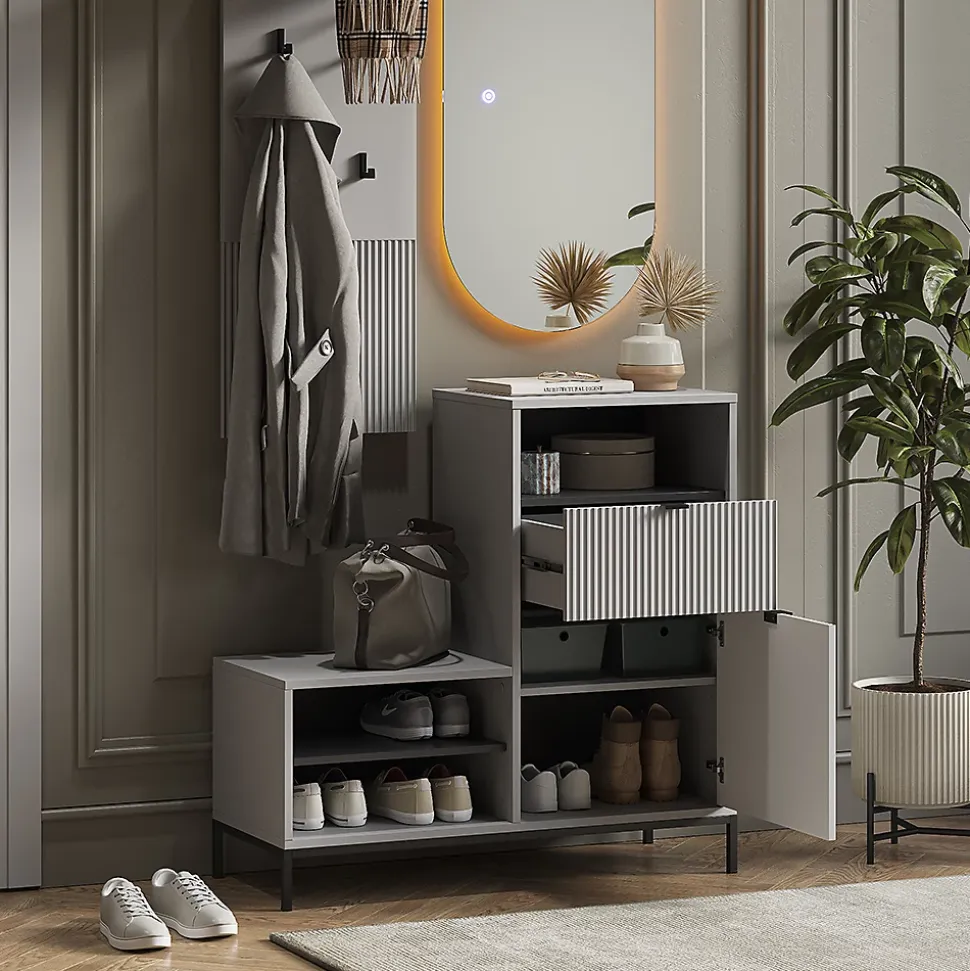 Vicco Banc pour chaussures Gris 100x98.5cm avec porte et tiroir