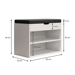 Vicco Banc pour chaussures Blanc 60x45cm avec support