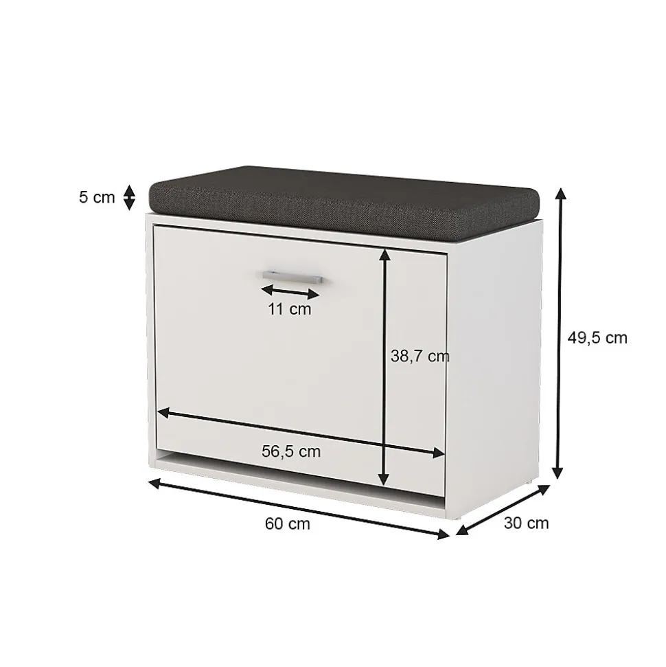 Vicco Banc pour chaussures Blanc 60x49.5cm avec support