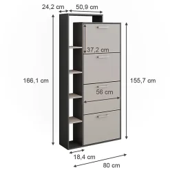 Vicco Benne à chaussures Anthracite/gris 80x166.1cm avec 4 compartiments