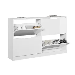 Vicco Benne à chaussures blanc/blanc brillant 116.6x72.5cm avec 4 compartiments
