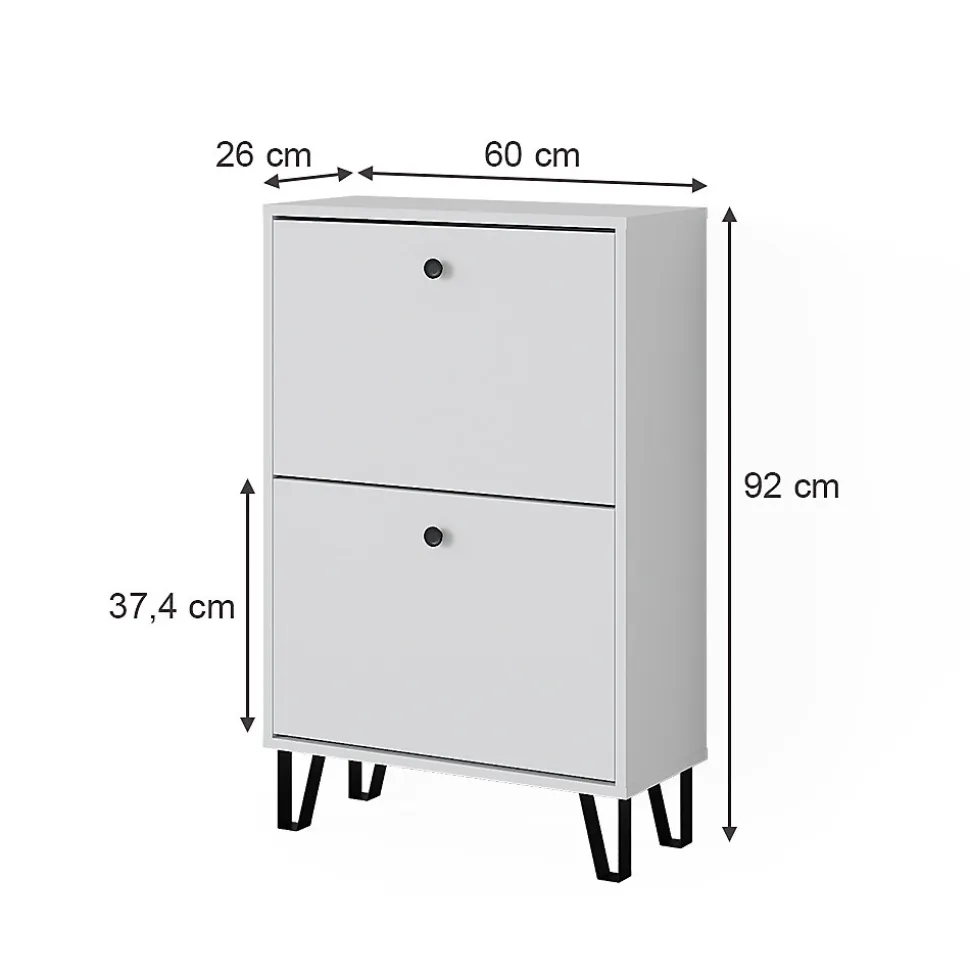 Vicco Benne à chaussures Blanc 60x92cm avec 2 tiroirs rabattables