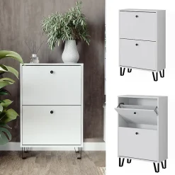 Vicco Benne à chaussures Blanc 60x92cm avec 2 tiroirs rabattables
