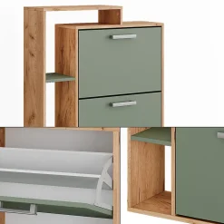 Vicco Benne à chaussures Force dor Chêne/Vert 80x128.3cm avec 3 compartiments