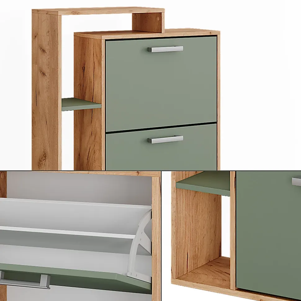 Vicco Benne à chaussures Force dor Chêne/Vert 80x128.3cm avec 3 compartiments
