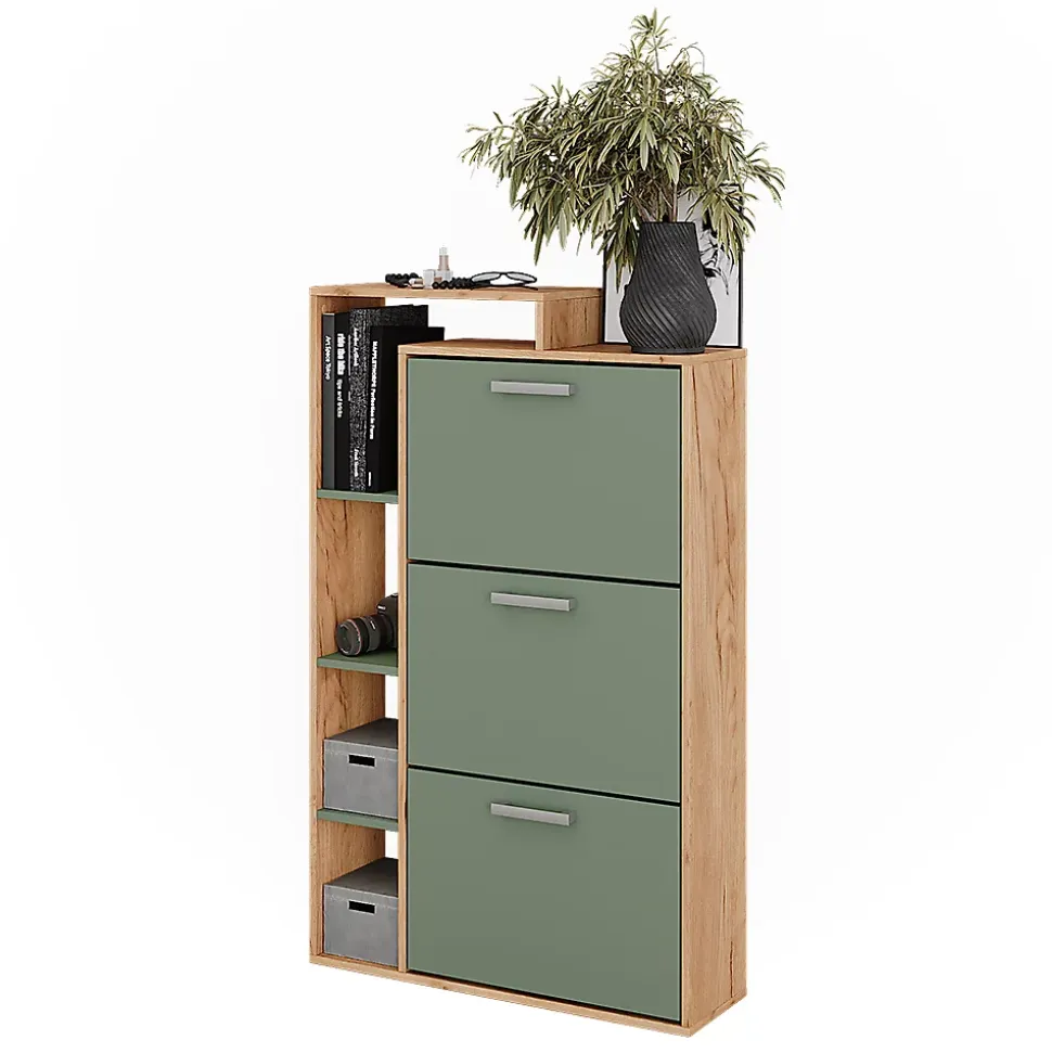 Vicco Benne à chaussures Force dor Chêne/Vert 80x128.3cm avec 3 compartiments