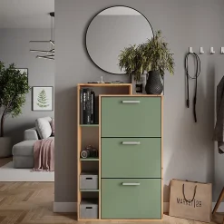 Vicco Benne à chaussures Force dor Chêne/Vert 80x128.3cm avec 3 compartiments