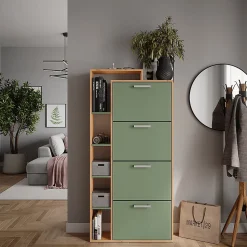 Vicco Benne à chaussures Force dor Chêne/Vert 80x166.1cm avec 4 compartiments
