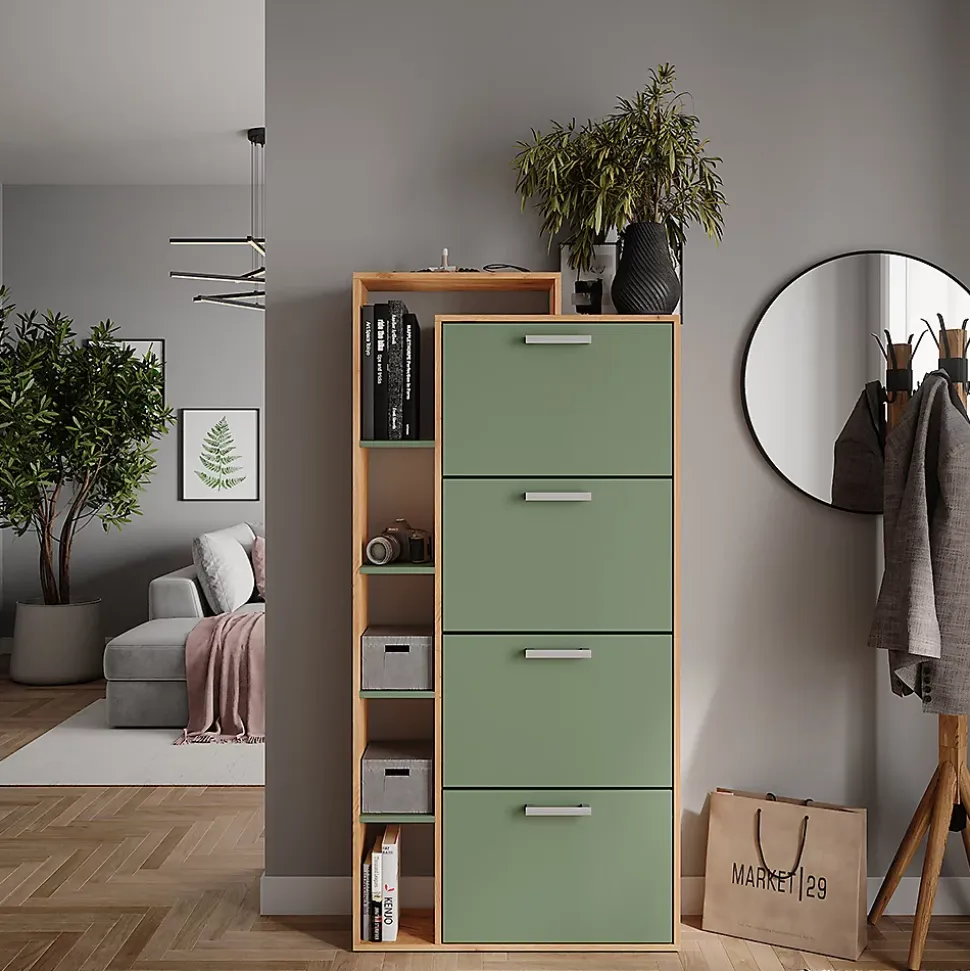 Vicco Benne à chaussures Force dor Chêne/Vert 80x166.1cm avec 4 compartiments