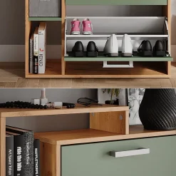 Vicco Benne à chaussures Force dor Chêne/Vert 80x166.1cm avec 4 compartiments