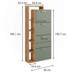 Vicco Benne à chaussures Force dor Chêne/Vert 80x166.1cm avec 4 compartiments