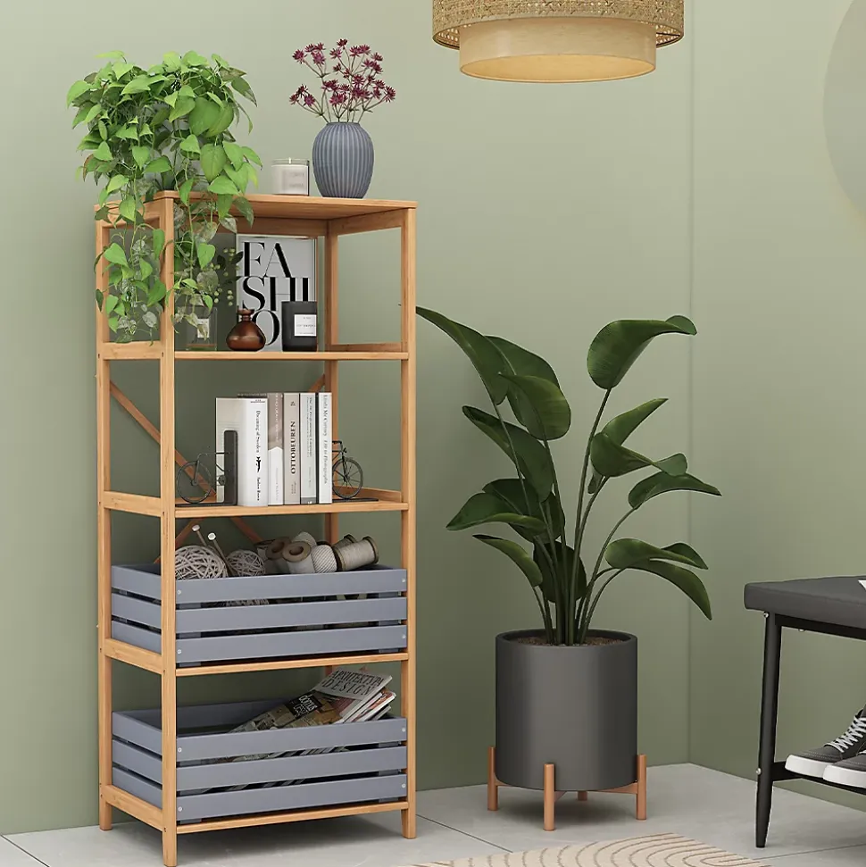 Vicco Bibliothèque Bambou 48.3x144cm avec 5 compartiments