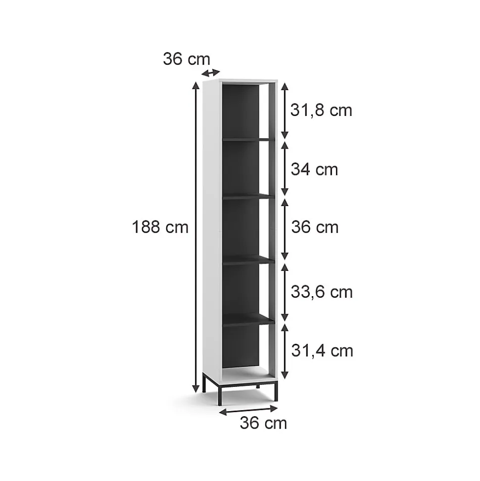 Vicco Bibliothèque Blanc 36x188cm avec 5 compartiments