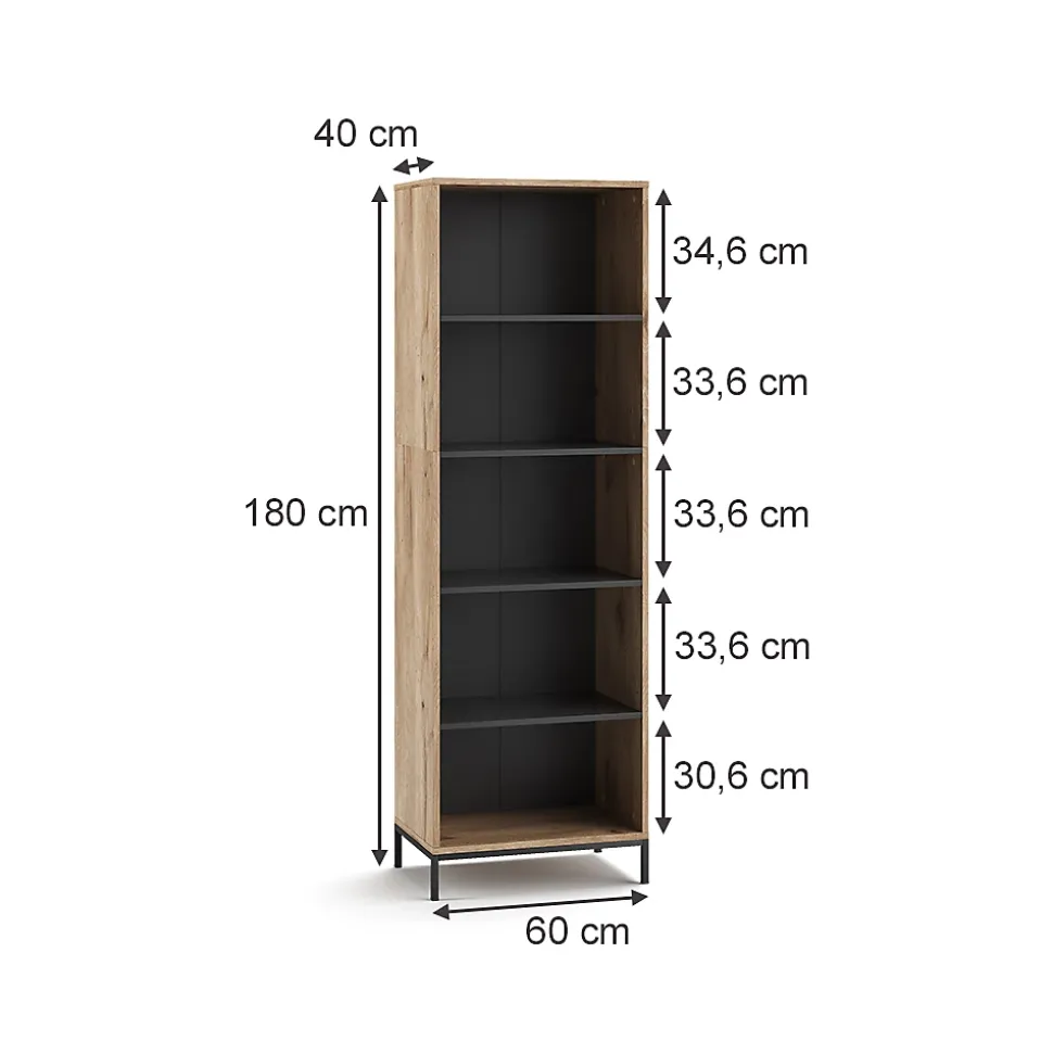 Vicco Bibliothèque Chêne Viking 60x180cm avec 5 compartiments