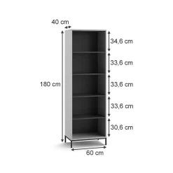 Vicco Bibliothèque Gris 60x180cm avec 5 compartiments