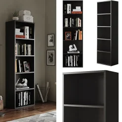 Vicco Bibliothèque Noir 40x132cm avec 5 compartiments