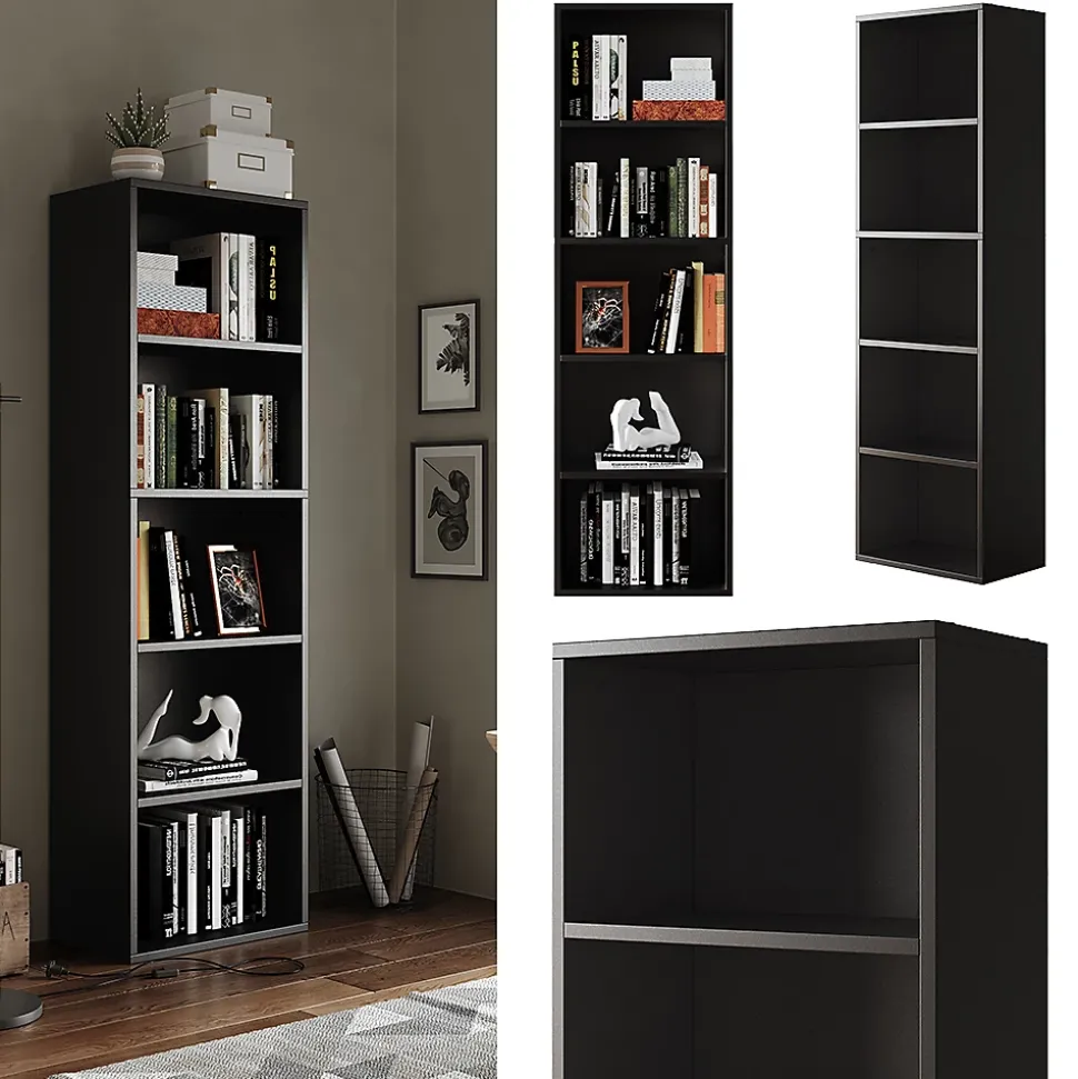 Vicco Bibliothèque Noir 40x132cm avec 5 compartiments
