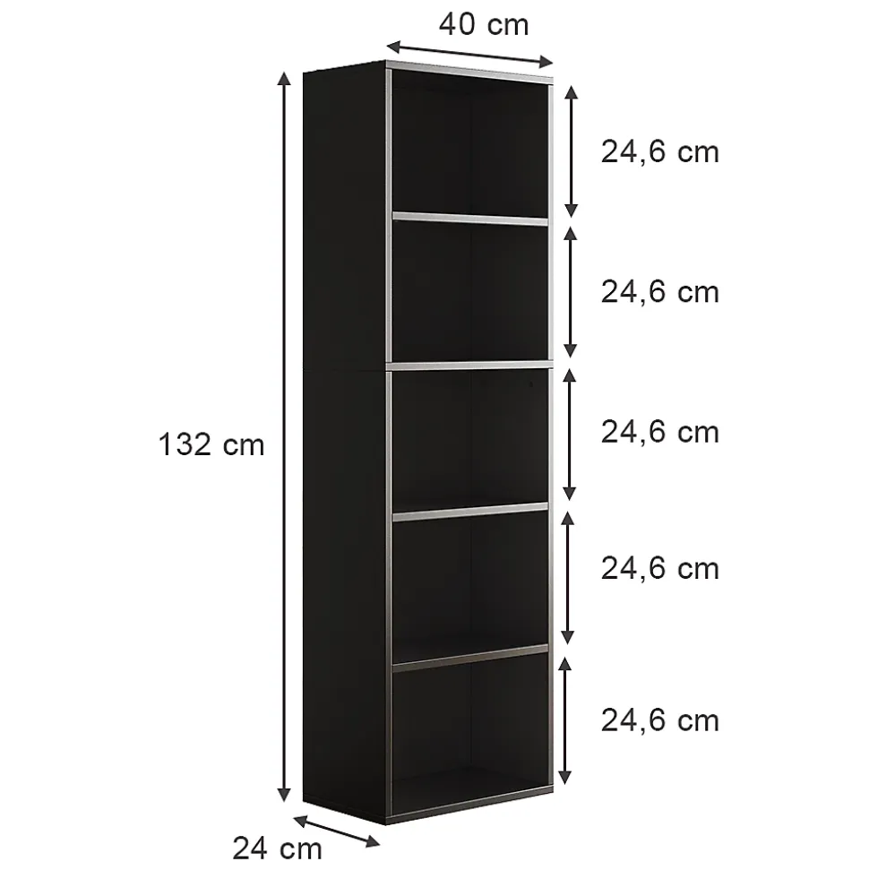 Vicco Bibliothèque Noir 40x132cm avec 5 compartiments
