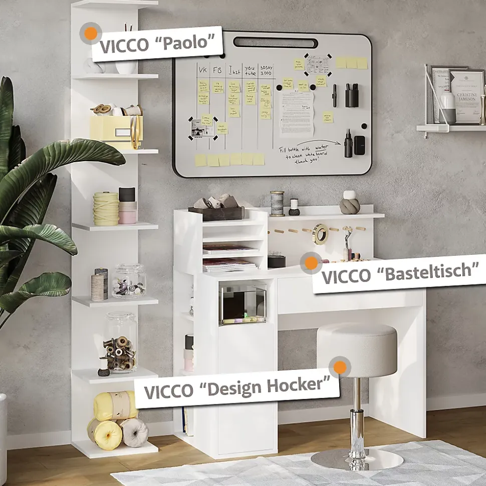 Vicco Bureau Blanc 2 parties, avec bibliothèque