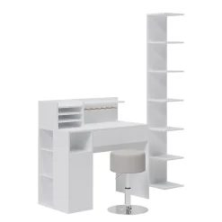 Vicco Bureau Blanc 3 pièces, avec bibliothèque et tabouret