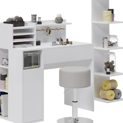 Vicco Bureau Blanc 3 pièces, avec bibliothèque et tabouret