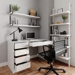 Vicco Bureau Blanc 55x120cm avec tiroirs