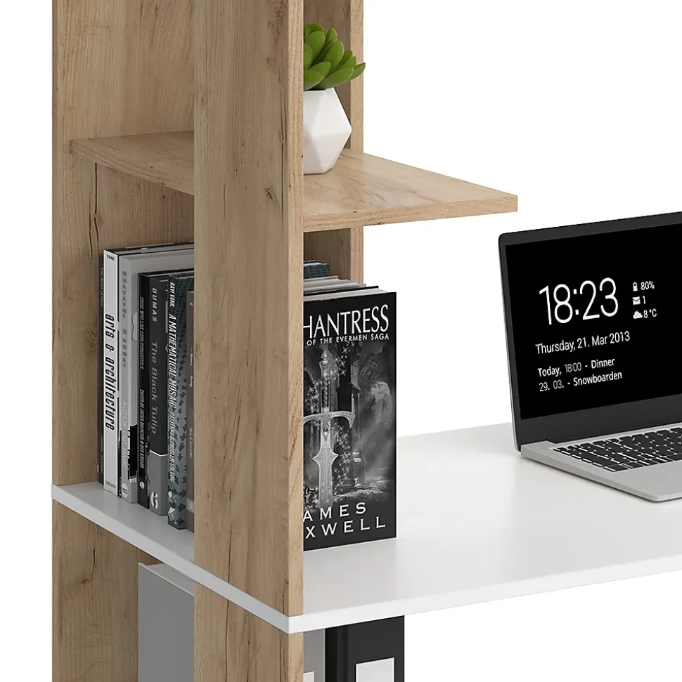 Vicco Bureau Blanc/Sonoma 122.2x55.2cm avec 4 compartiments
