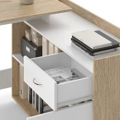Vicco Bureau dangle Blanc/Sonoma 135x77cm avec tiroir