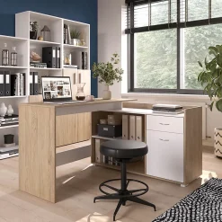 Vicco Bureau dangle Blanc/Sonoma 135x77cm avec tiroir