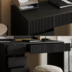 Vicco Bureau Noir 120x55cm avec 5 tiroirs