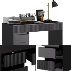 Vicco Bureau Noir 120x55cm avec 5 tiroirs