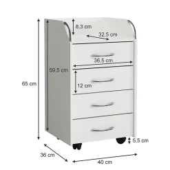 Vicco Caisson roulant Blanc 36x40cm avec 4 tiroirs