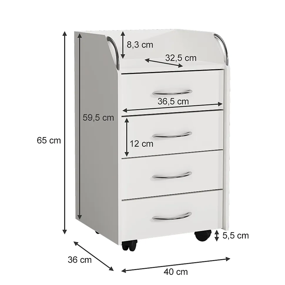 Vicco Caisson roulant Blanc 36x40cm avec 4 tiroirs