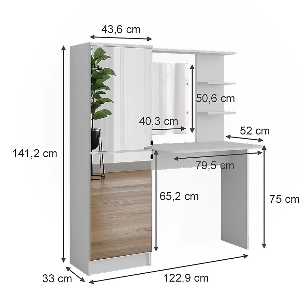 Vicco coiffeuse Blanc 122.9cm avec miroir