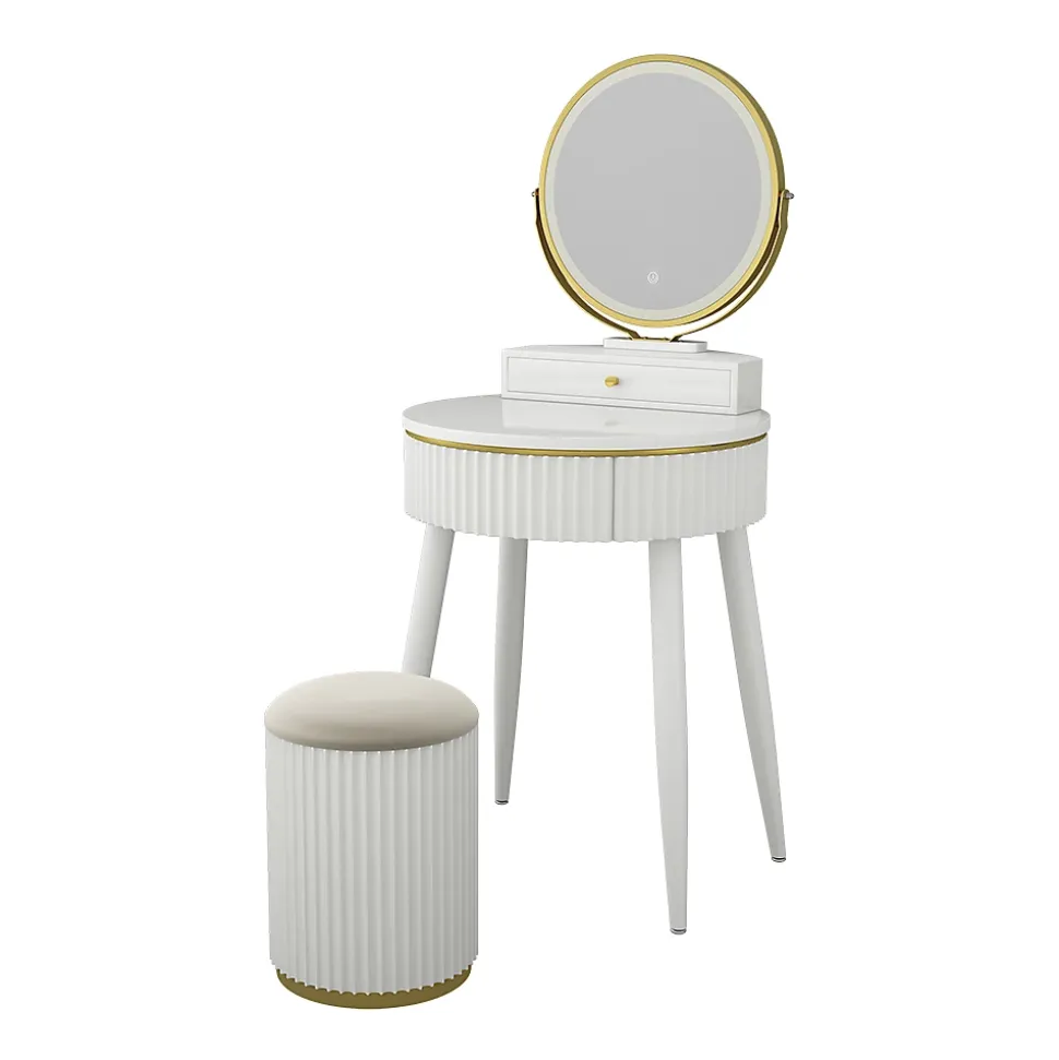 Vicco Coiffeuse Blanc 60cm avec miroir LED en 3 tons de blanc, variateur de lumière